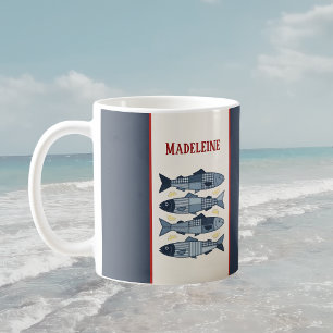 Taza De Café Sardinas Limones Colcha Costera Cuadrada de Parche