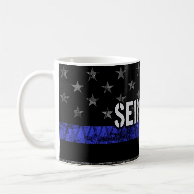 Taza De Café Sargento Bandera de la Línea Azul Thin (Izquierda)