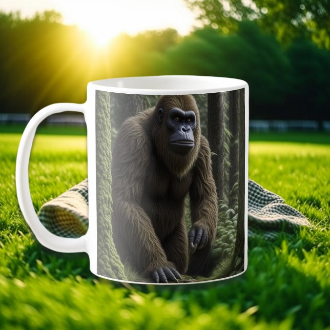 Taza De Café Sasquatch de pie grande en los bosques (Subido por el creador)