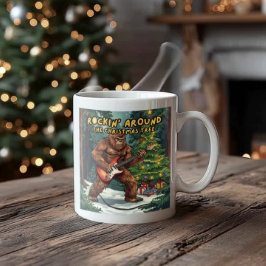 Taza De Café Sasquatch Guitar Rockin' Around Christmas Tree