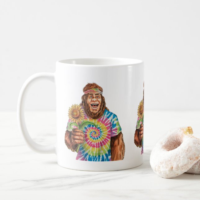 Taza De Café Sasquatch Hippie Con Girasol (Con donut)