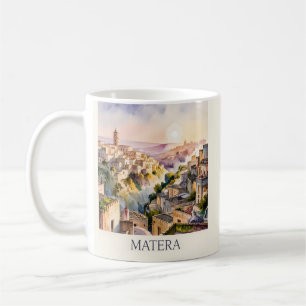 Taza De Café Sassi di Matera Viaje Italia Ciudad Cueva Acuarela