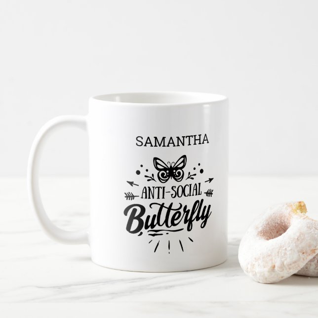 Taza De Café Sassy divertida chica anti mariposa social (Con donut)