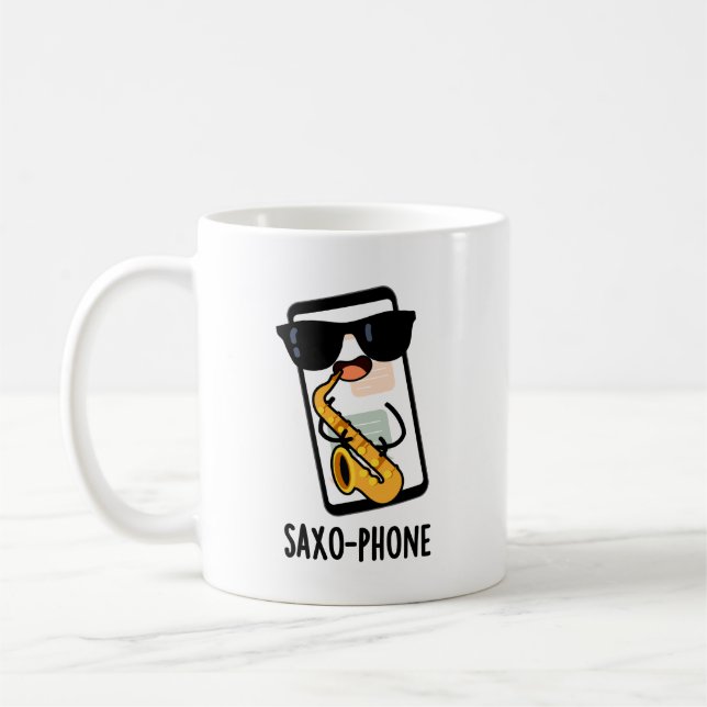 Taza De Café Saxo-phone Funny Cellphone Puns (Izquierda)