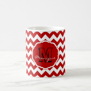 Taza De Café SC Monograma Chevron, café rojo-blanco Mug