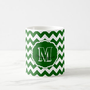 Taza De Café SC Monograma Chevron, Green-White-Coffee Mug