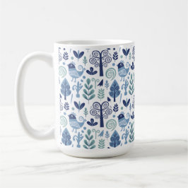 Taza De Café Scandinavian Folk Art Bird and Botanical Pattern M