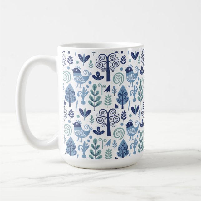 Taza De Café Scandinavian Folk Art Bird and Botanical Pattern M (Izquierda)