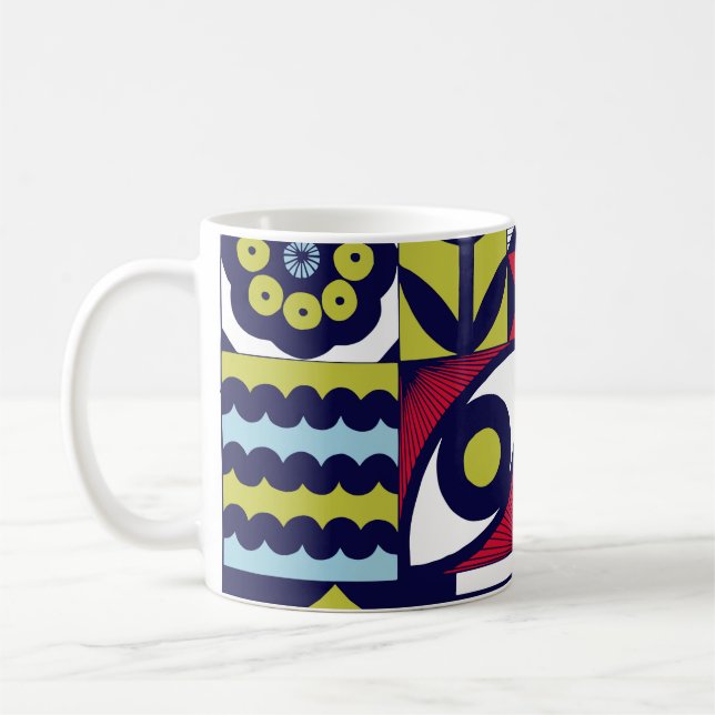 Taza De Café Scandinavian or retro style graphic pattern. Hand- (Izquierda)