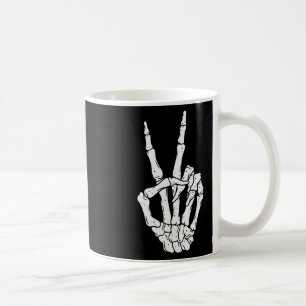 Taza De Café Scary Halloween Skeleton Peace Hand Rótulo