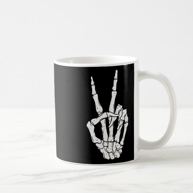 Taza De Café Scary Halloween Skeleton Peace Hand Rótulo (Derecha)