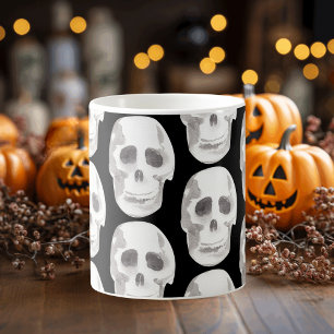 Taza De Café Scary Scull Black & White Pattern Happy Halloween