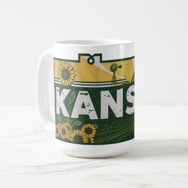 Taza De Café Scenic Kansas Retro Silhouette (Anverso izquierdo)