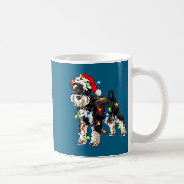 Taza De Café Schnauzer Christmas Dog Christmas Lights Santa Hat (Derecha)