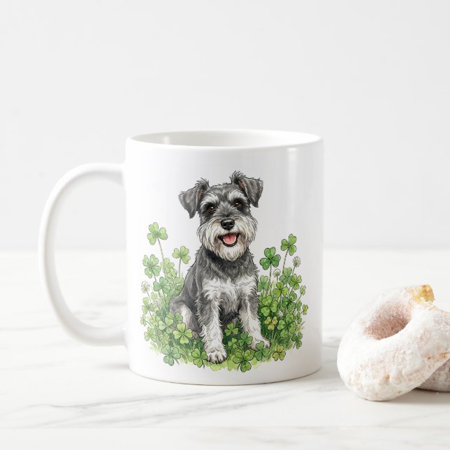 Taza De Café Schnauzer Coffee Mug with Shamrocks (Con donut)