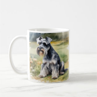 Taza De Café Schnauzer en miniatura en el jardín - acuarela