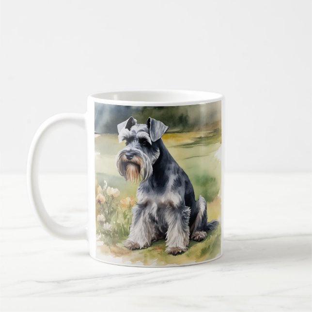 Taza De Café Schnauzer en miniatura en el jardín - acuarela (Izquierda)