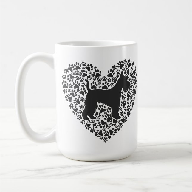 Taza De Café Schnauzer Silhouette Heart Paws Print - Dog Lover (Izquierda)