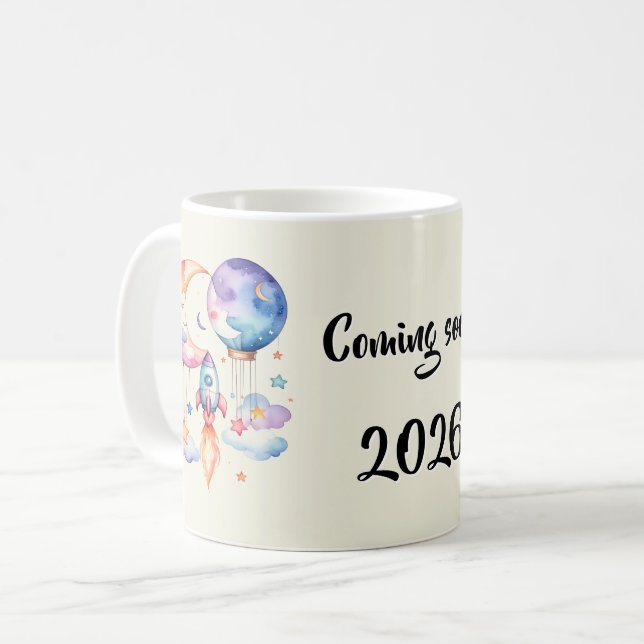Taza De Café Schwangerschaft verkünden Aquarell Heißluftballon  (Anverso izquierdo)