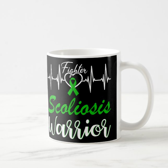 Taza De Café Scoliosis Warrior Heartbeat Fiesta Cinta Verde Lov (Derecha)