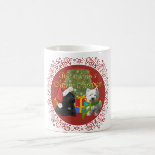 Taza De Café Scottie y Westie Feliz Navidad
