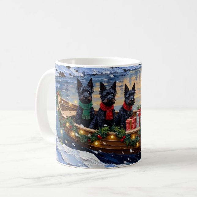 Taza De Café Scottish Terrier Christmas Boat Holiday (Anverso izquierdo)