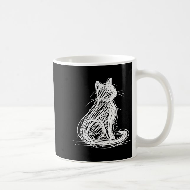 Taza De Café Scribble Cat Minimal Line Art Japanese  (Derecha)