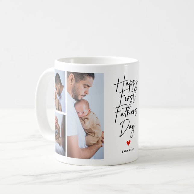 Taza De Café Script First Father's Day Photo Collage Gift (Anverso izquierdo)