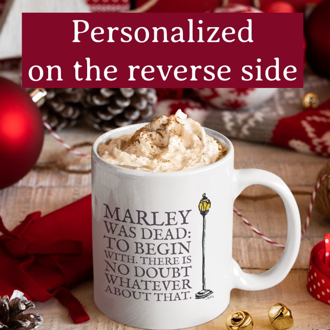 Taza De Café Scrooge Marley Personalizado Charles Dickens (This Dickens Christmas mug quotes the first line: Marley was Dead," with my own hand-drawn lantern.)
