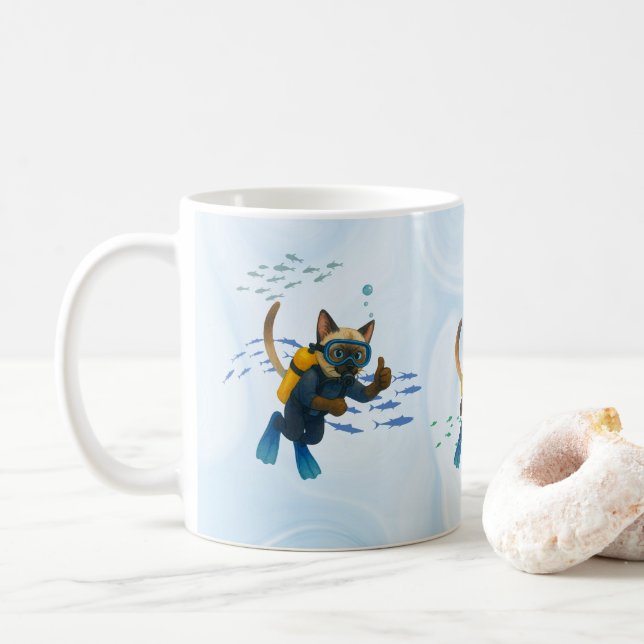 Taza De Café Scuba Cat is diving  Underwater  (Con donut)