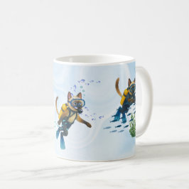 Taza De Café Scuba Cat se está sumergiendo bajo el agua