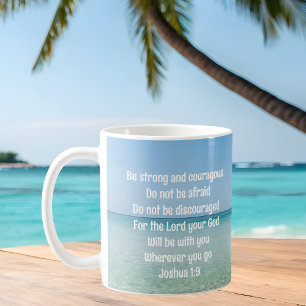 Taza De Café Sé fuerte y valiente, hermosa playa cristiana
