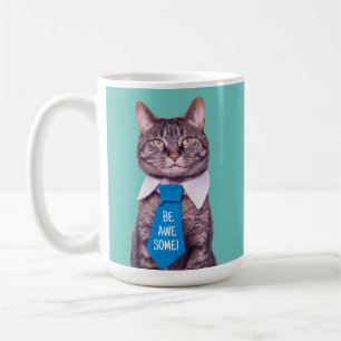 Taza De Café "¡SÉ INCREÍBLE!" Gato con corbata azul, o tu mensa