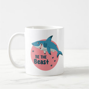 Taza De Café Sé la bestia Kawaii feliz tiburón azul en rosa