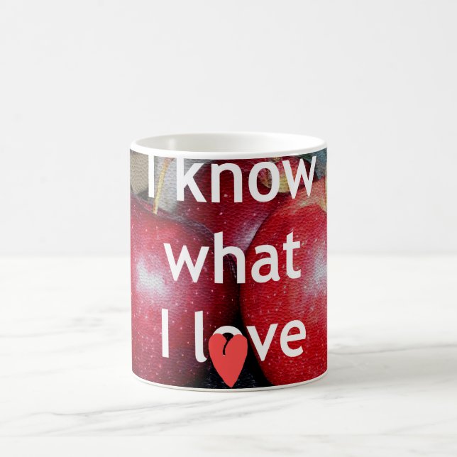 Taza De Café "Sé Lo Que Me Encanta" - Diseño De Apple (Centro)