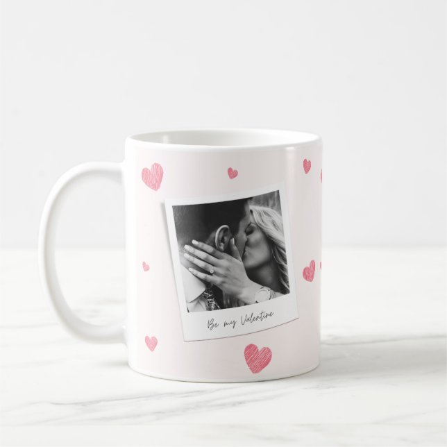 Taza De Café Sé mi Valentín| foto personalizada |Corazón rojo (Izquierda)