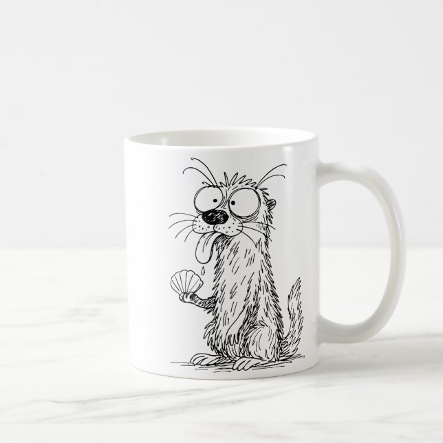 Taza De Café Sea Otter Abstract Art Rtrait Drawing Whimsical Fu (Derecha)