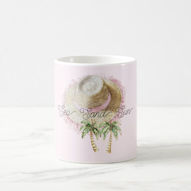 Taza De Café Sea Sand Sun Straw Hat Palm Trees (Centro)