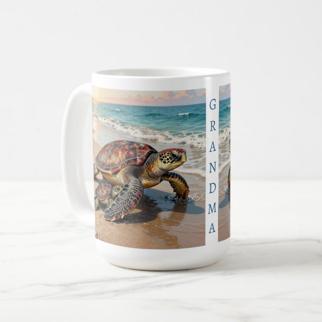 Taza De Café Sea Turtle and Baby Illustration | Personalized (Anverso izquierdo)