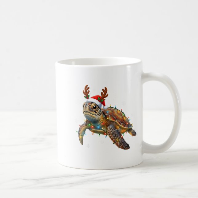 Taza De Café Sea Turtle Christmas Lights Funny Santa Hat Men Wo (Derecha)