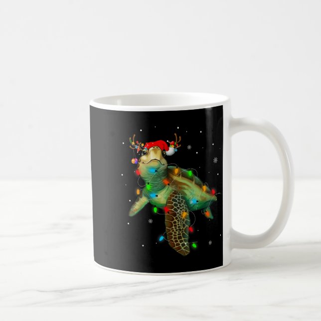 Taza De Café Sea Turtle Christmas Lights Funny Santa Hat Merry  (Derecha)
