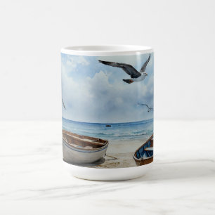 Taza De Café "Seabreeze Serenade". Colorida escena del barco se