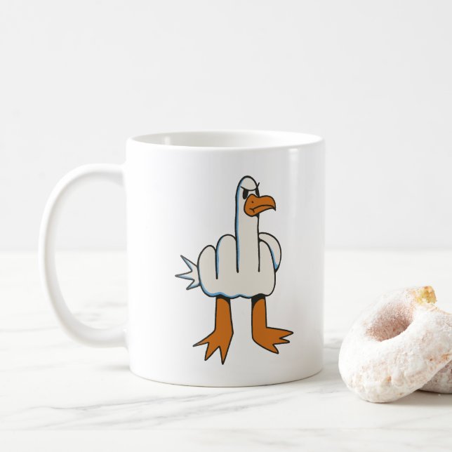 TAZA DE CAFÉ SEAGULL CON CUERPO DE DEDO MEDIO (Con donut)