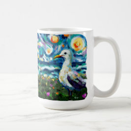 Taza De Café Seagull Van Gogh Style Beach Sky Blue Verde azulad