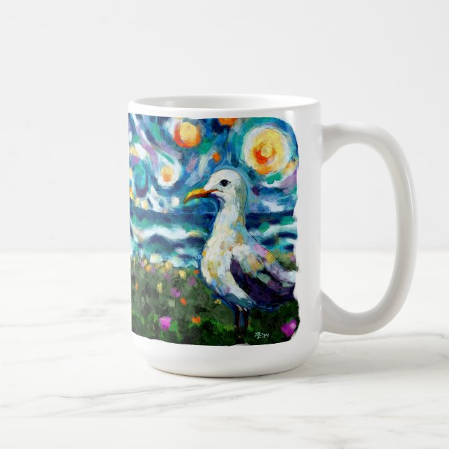 Taza De Café Seagull Van Gogh Style Beach Sky Blue Verde azulad (Derecha)