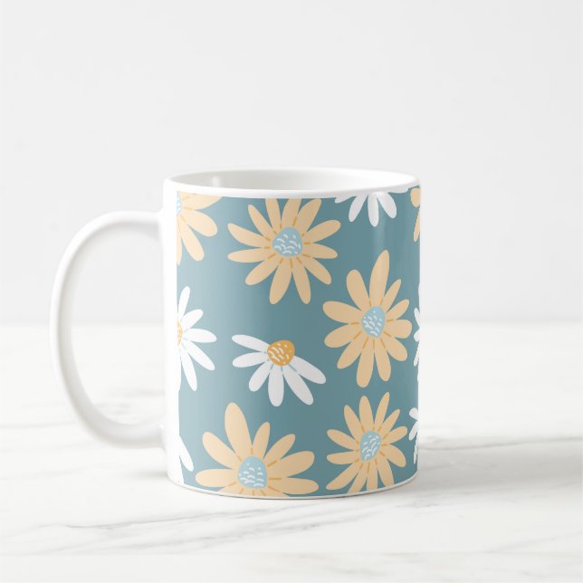 Taza De Café Seamless daisies pattern in small naive wild flowe (Izquierda)