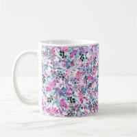 Seamless pattern of purple flowers and berries,blu
