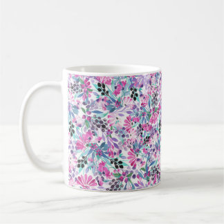 Taza De Café Seamless pattern of purple flowers and berries,blu