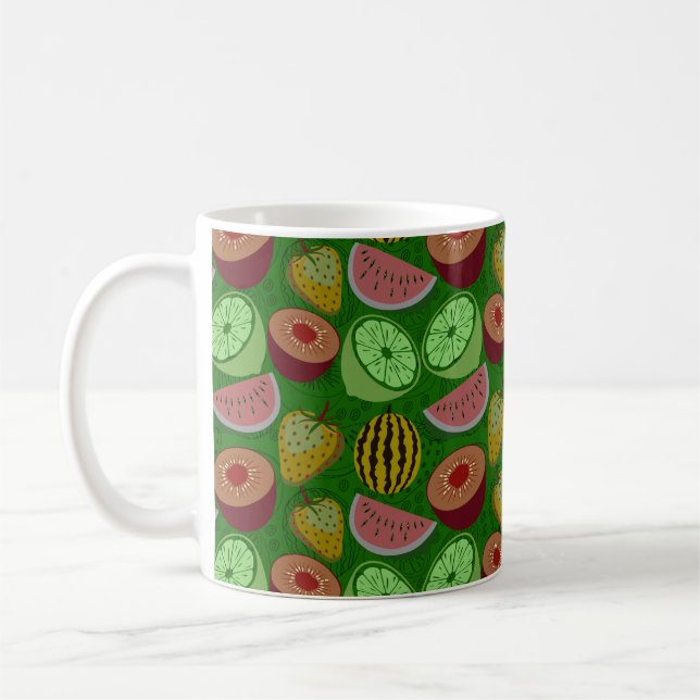 Taza De Café Seamless pattern tropical fruit & green background (Izquierda)