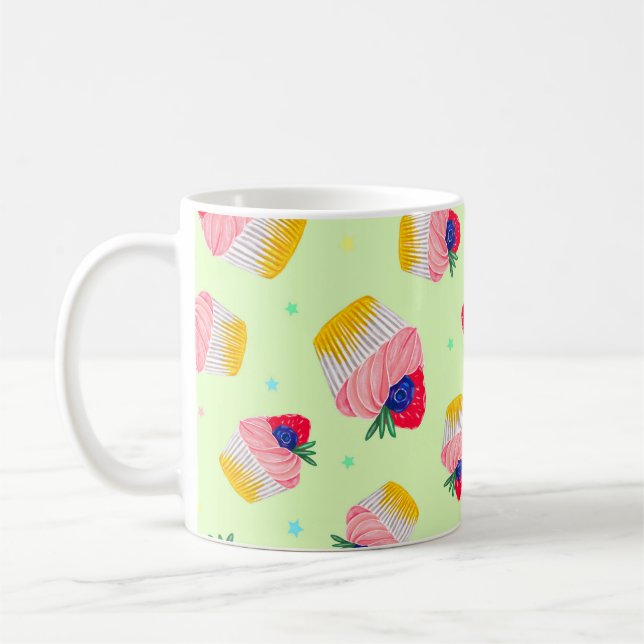 Taza De Café Seamless pattern with a cupcake with strawberries  (Izquierda)